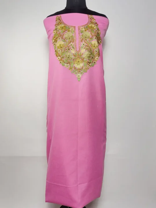Pink Mariya 2pc Kashmiri Unstiched Suit in Summer Cool Cotton with Aari Embroidery