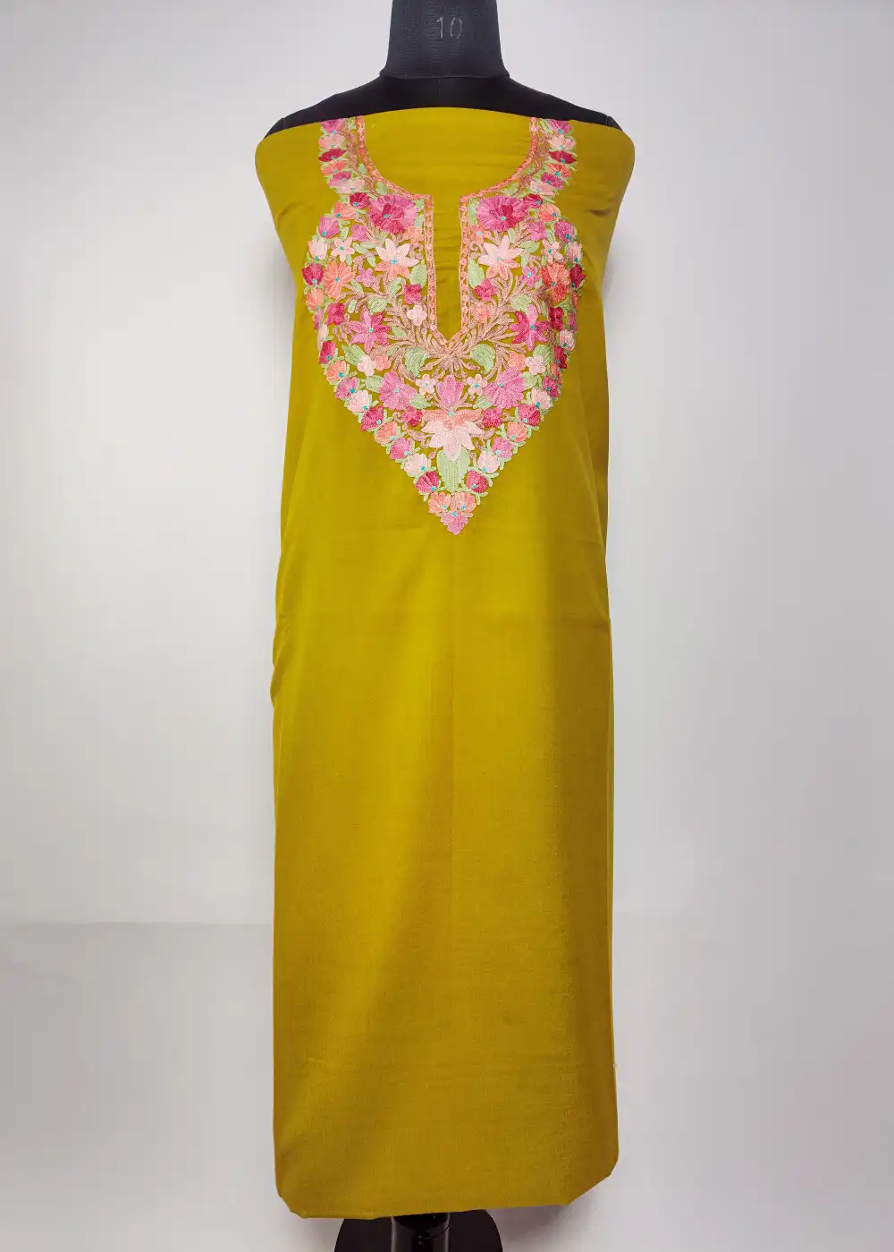 2pc Mehandi Green Kashmiri Embroidered Suit with Aari in Summer Cool Cotton Fiza