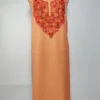 Peach 2pc Kashmiri Suit Material in Summer Cool Cotton with Aari Embroidery Jasmin
