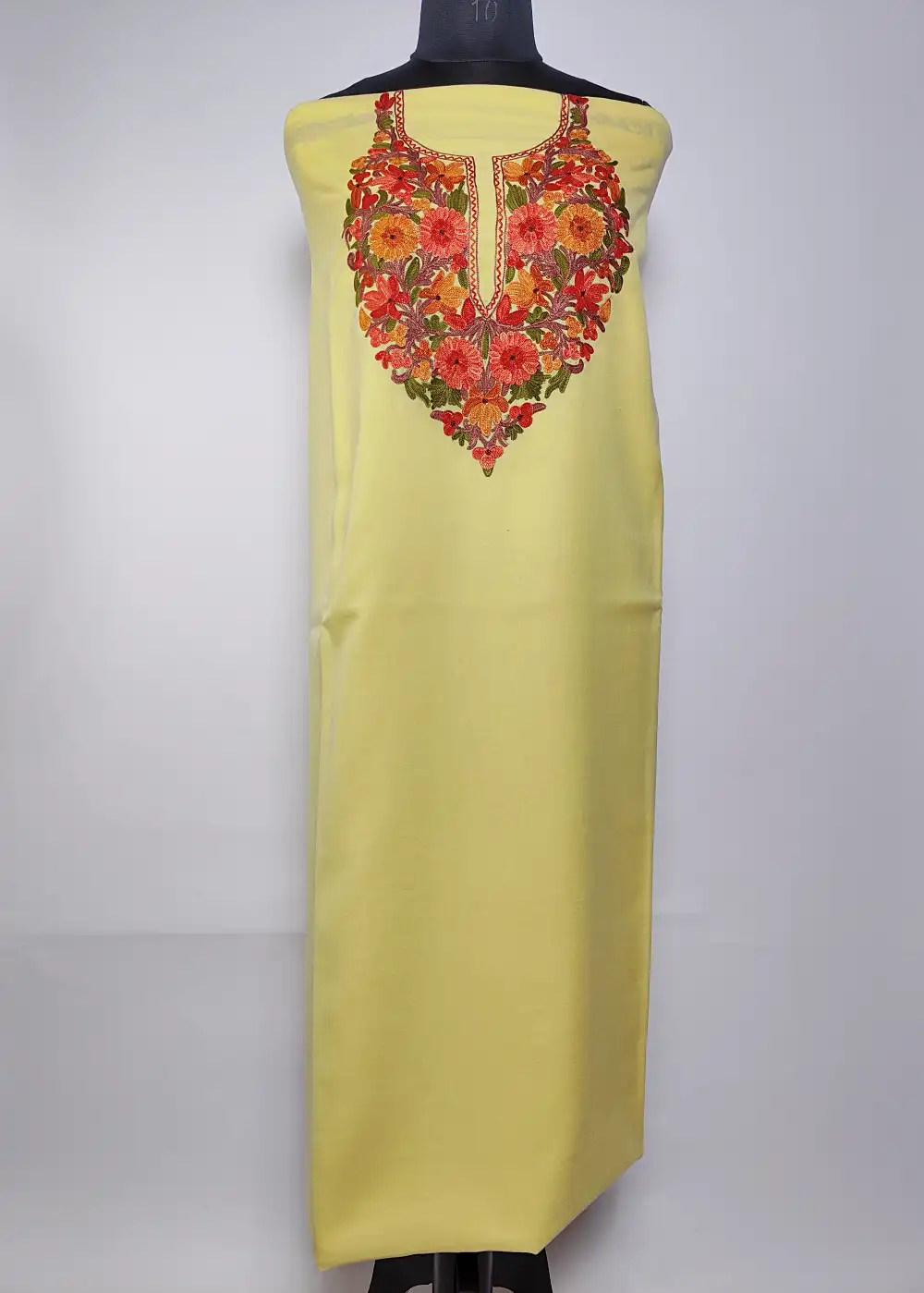 Yasmin Pastel Yellow 2pc Kashmiri Suit Set in Summer Cool Cotton with Aari Embroidery