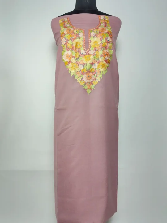 Gulbahar Lavender 2pc Kashmiri Unstiched Suit in Summer Cool Cotton with Aari Embroidery