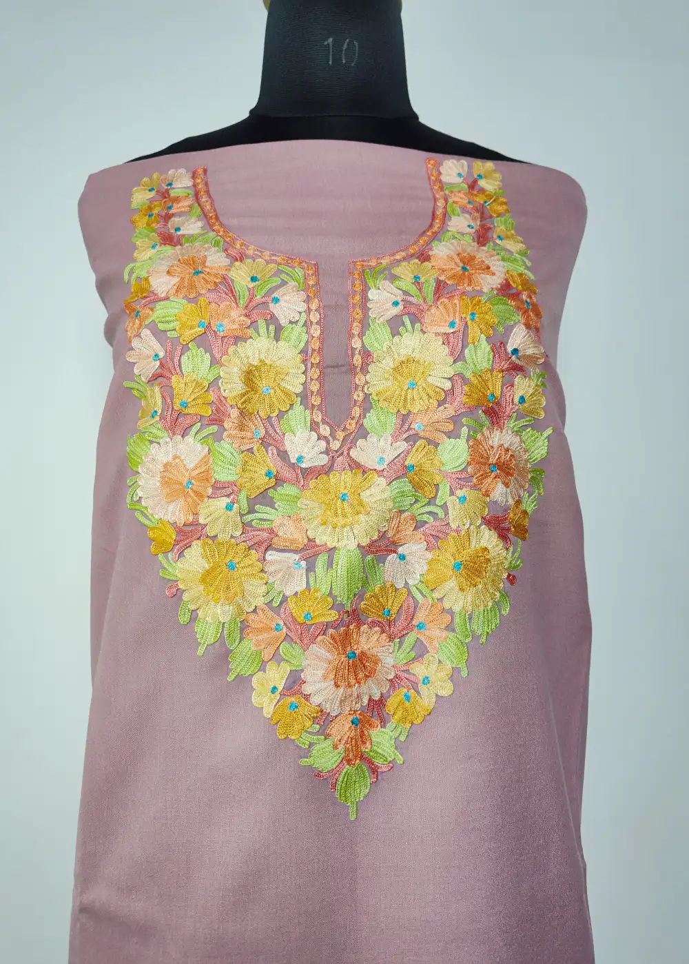 Gulbahar Lavender 2pc Kashmiri Unstiched Suit in Summer Cool Cotton with Aari Embroidery - Image 2