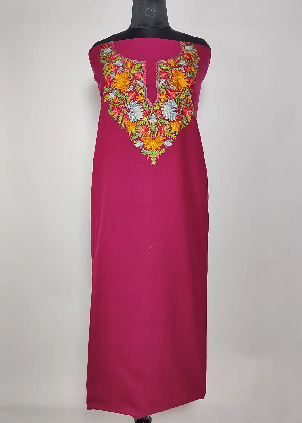 Maroon 2pc Suit Material with Hand Aari Embroidery in Summer Cool Cotton Nazreen