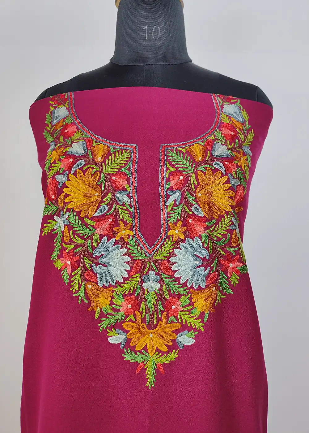 Maroon 2pc Suit Material with Hand Aari Embroidery in Summer Cool Cotton Nazreen - Image 2