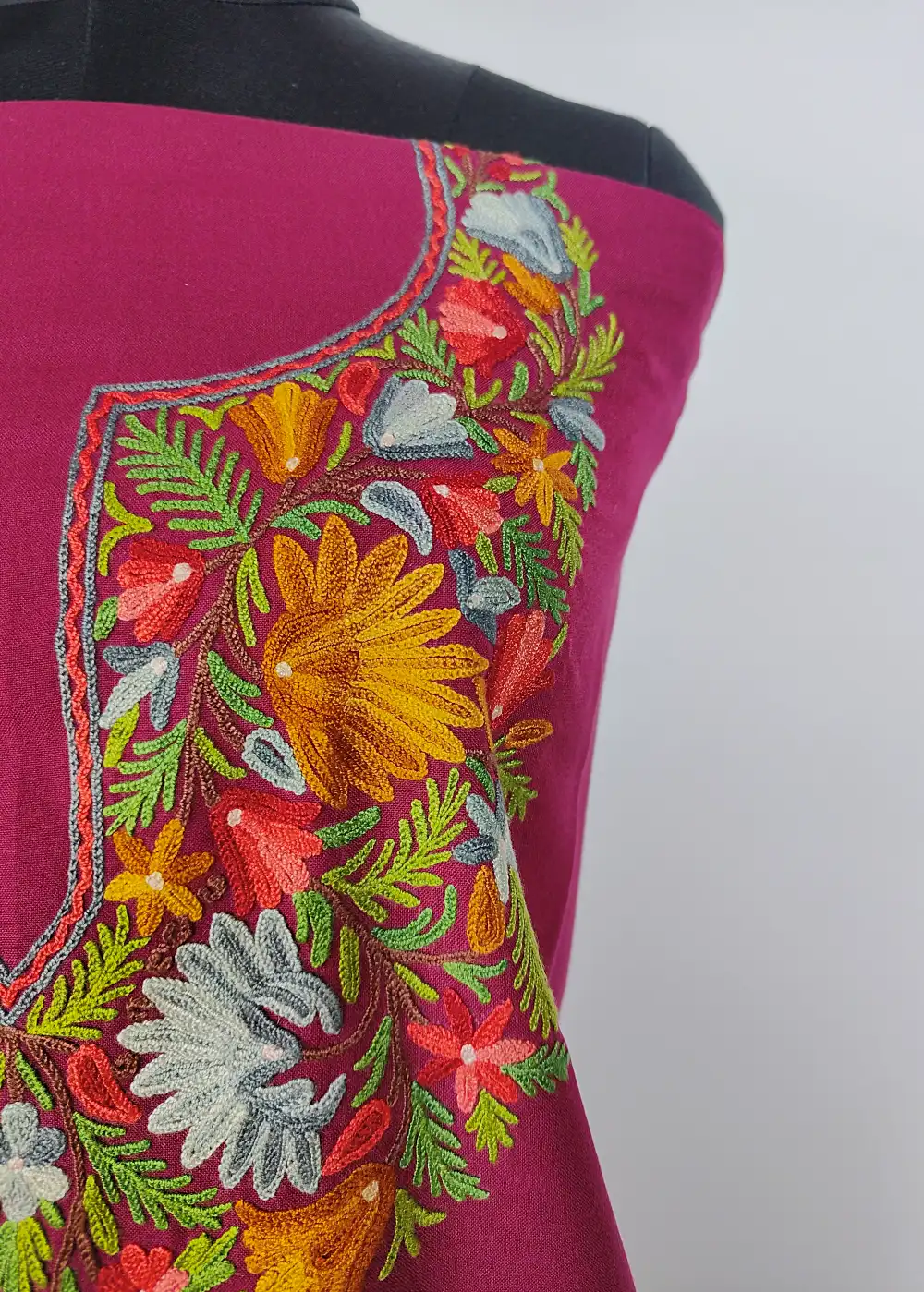 Maroon 2pc Suit Material with Hand Aari Embroidery in Summer Cool Cotton Nazreen - Image 3