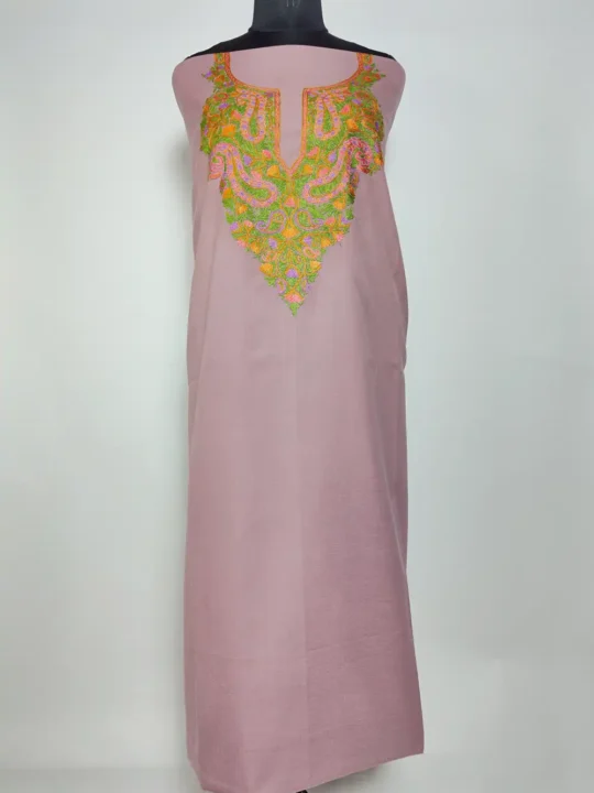 Inara Nun Chai Pink 2pc Suit Material in Summer Cool Cotton with Hand Aari Embroidery