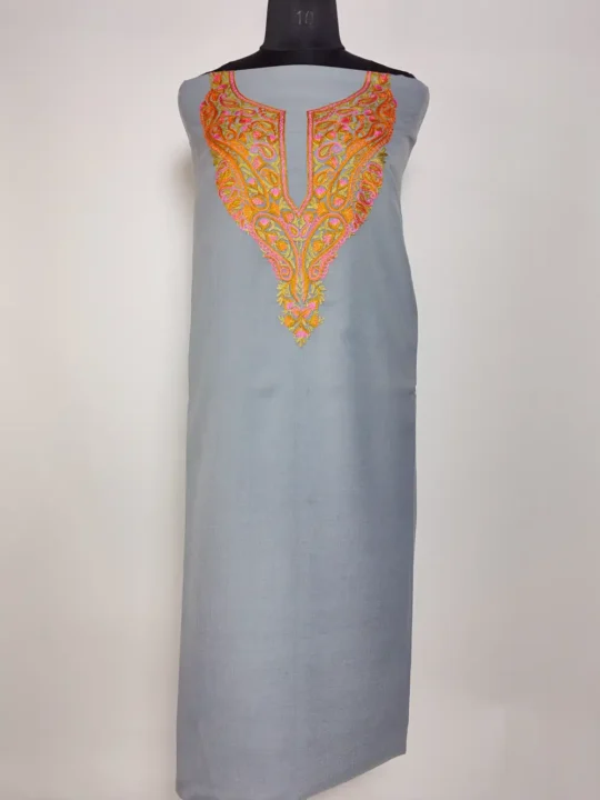 2pc Grey Unstiched Suit in Summer Cool Cotton with Hand Aari Embroidery Minhal