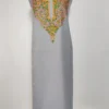 2pc Grey Salwar Kameez Suit in Summer Cool Cotton Sifat with Hand Aari Embroidery Jannat