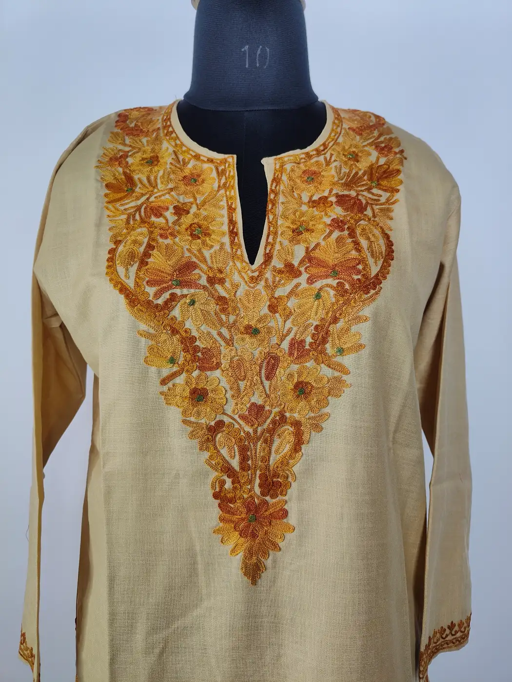 Beige Long Cotton Mehr Kurti with Aari Embroidery Gulzar