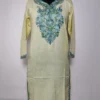 Long Cotton Nigar Cream Kashmiri Kurti with Aari Embroidery