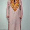Kashmiri Dilkash Long Cotton Pink Kurti with Aari Embroidery