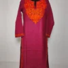 Fareed Kashmiri Maroon Long Cotton Kurti with Aari Embroidery