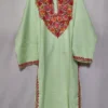Kashmiri Pastel Green Long Cotton Kurti with Aari Embroidery Noor