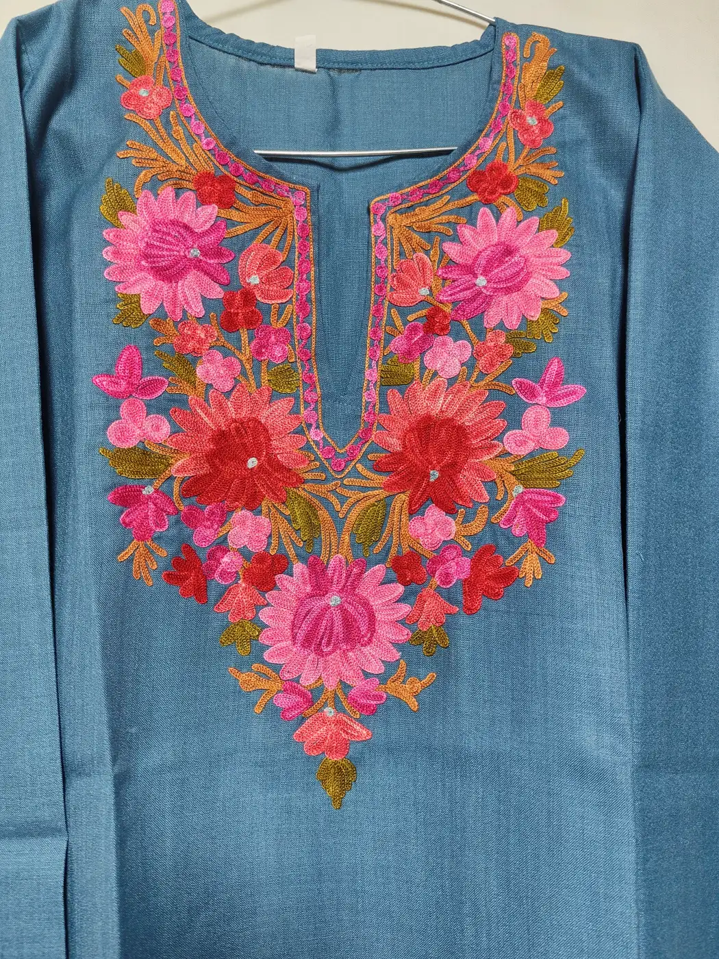 Mahjabeen Dark Grey Long Cotton Kurti with Aari Embroidery