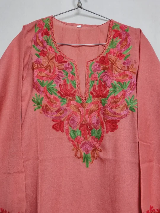 Coral Pink Summer Cool Cotton Kurti with Aari Work Zareen