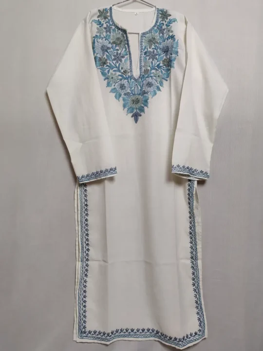 Kashmiri White Summer Cool Cotton Kurti with Aari Work Naziya