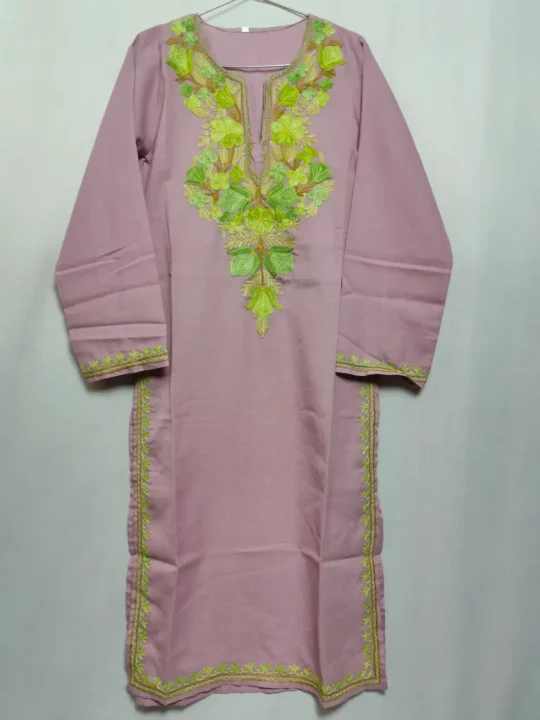 Hoor Kashmiri Lavender Summer Cool Cotton Kurti with Aari Work