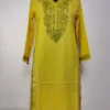 Mustard Summer Cool Cotton Sadaf Kurti | Kashmiri Aari Embroidery