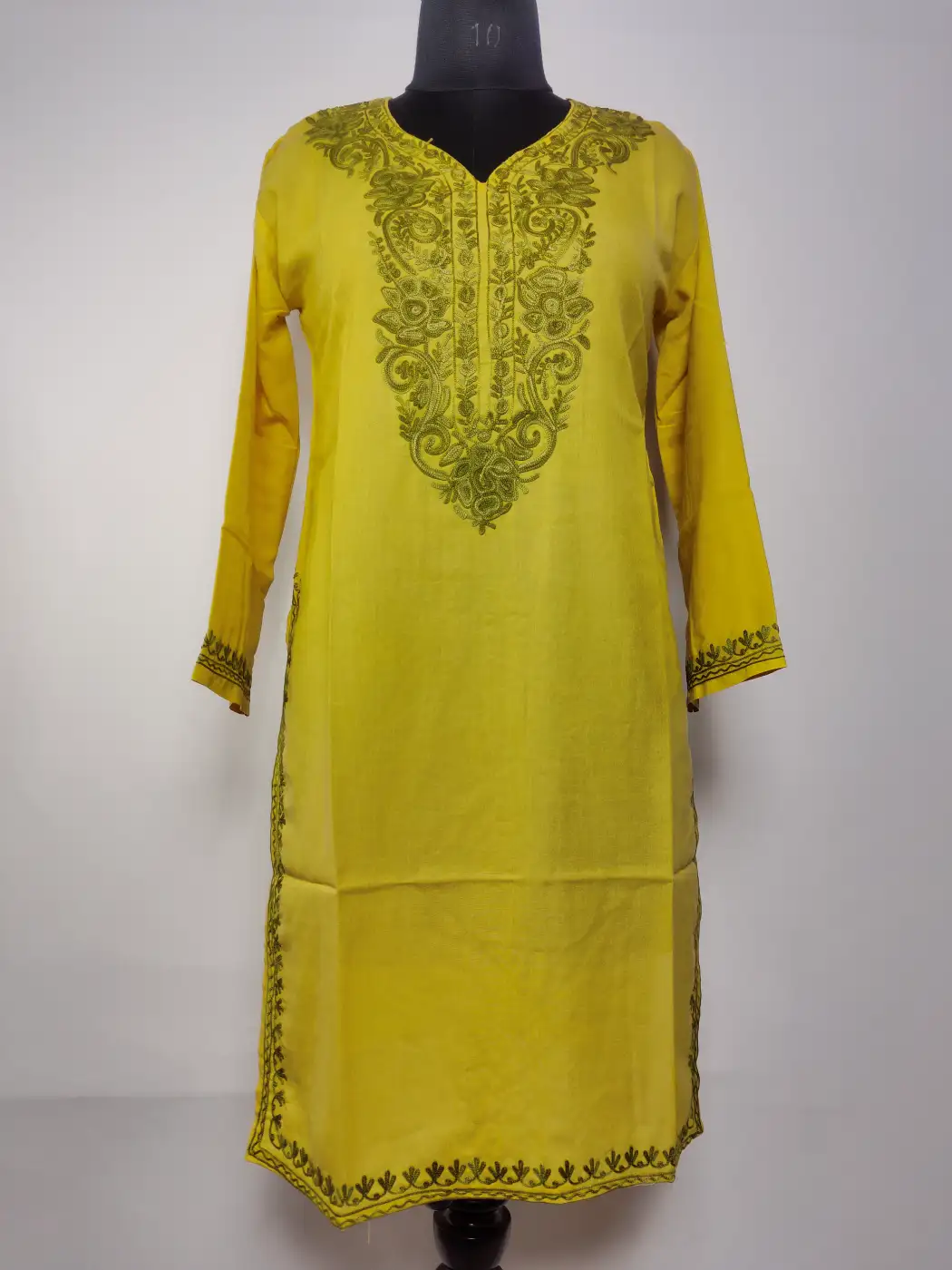 Mustard Summer Cool Cotton Sadaf Kurti | Kashmiri Aari Embroidery