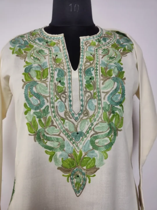 White Summer Cool Cotton Sadaf Kurti | Aari Embroidery Zareen