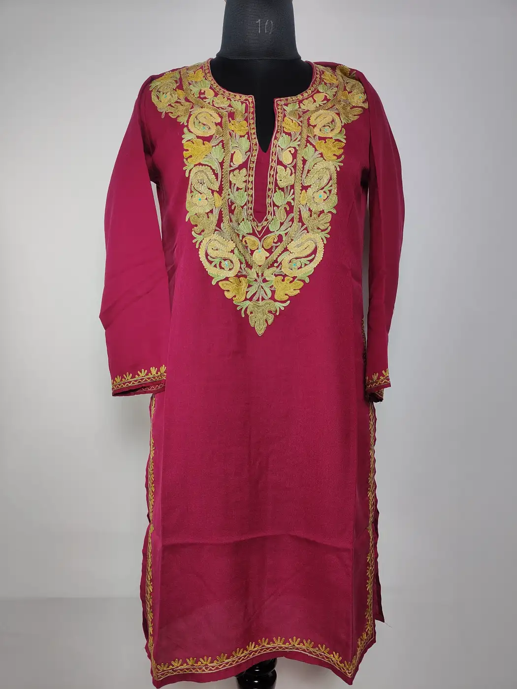 Maroon Summer Cool Cotton Kashmiri Sadaf Kurti | Aari Embroidery Rawayat