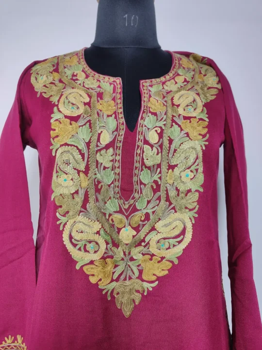 Maroon Summer Cool Cotton Sadaf Kurti | Aari Embroidery Rawayat