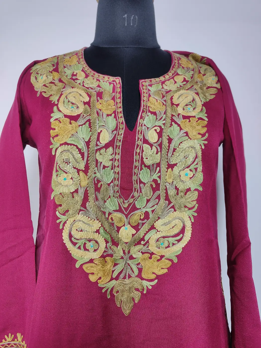 Maroon Summer Cool Cotton Sadaf Kurti | Aari Embroidery Rawayat
