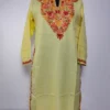 Kashmiri Pastel Yellow Summer Cool Cotton Kurti Aabroo | Aari Embroidery