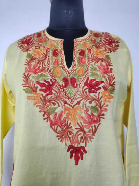 Pastel Yellow Summer Cool Cotton Kurti Aabroo | Aari Embroidery