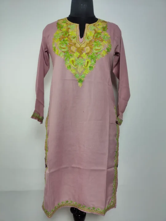 Lutf Pink Kashmiri Summer Cool Cotton Kurti | Aari Embroidery