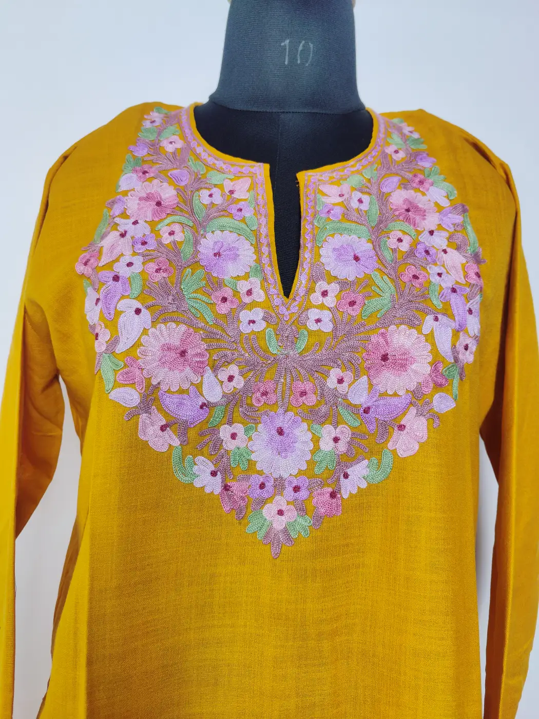 Namreen Mustard Long Kashmiri Ruby Cotton Co-ord Set with Aari Embroidery - Image 2
