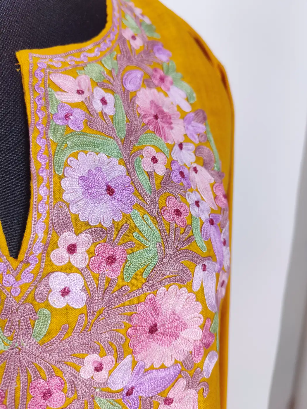 Namreen Mustard Long Kashmiri Ruby Cotton Co-ord Set with Aari Embroidery - Image 3