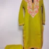 Green Pariza Long Kashmiri Ruby Cotton Kurta Set with Aari Embroidery