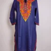Hoor Long Cotton Full Sleeve Dark Blue Kashmiri Kurti with Aari Embroidery