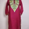 Maroon Long Cotton Kurti with Kashmiri Norain Aari Embroidery