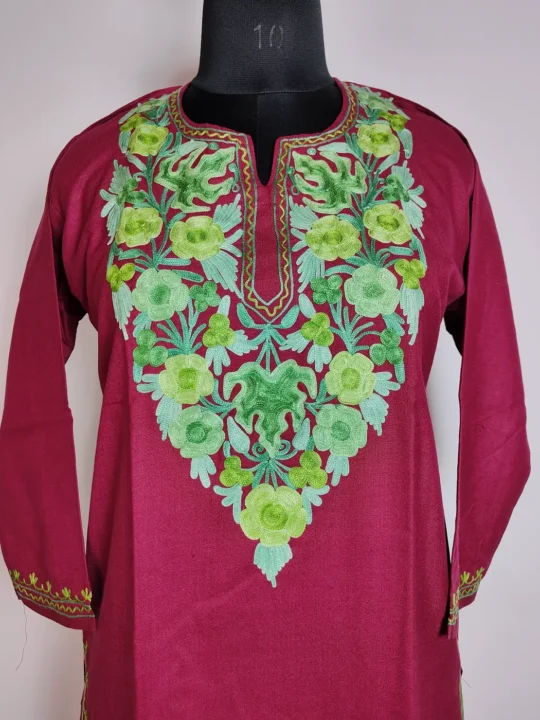 Maroon Long Cotton Dark Blue Kurti with Norain Aari Embroidery