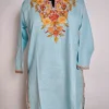 Sky Blue Short Cotton Kurti with Aari Embroidery Kashmiri Hayat