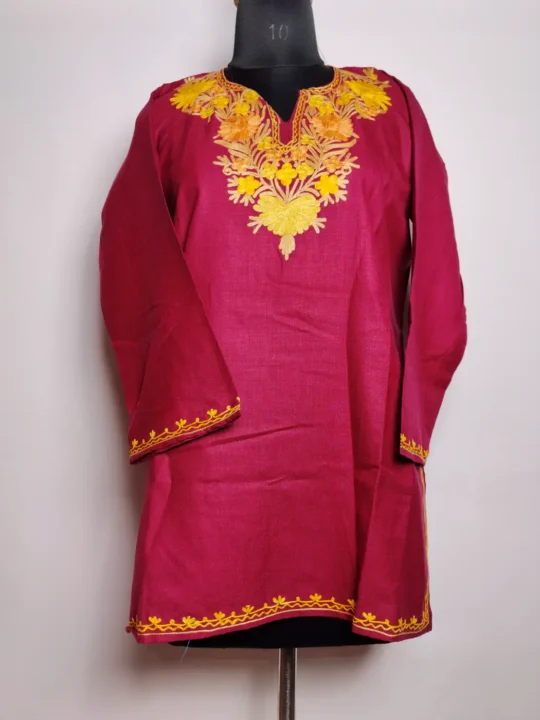 Maroon Short Cotton Ibtida Kurti with Aari Embroidery
