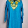Kiran Blue Short Cotton Kurti with Aari Embroidery