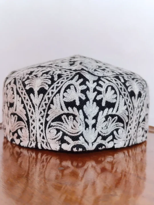 Black Wool Aari Embroidery Cap Sehran