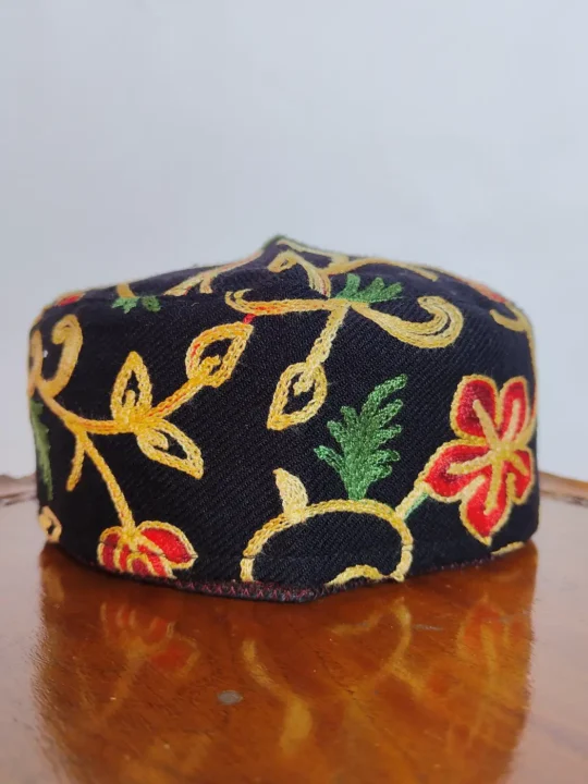 Sahab Aari Embroidery Black Wool Cap