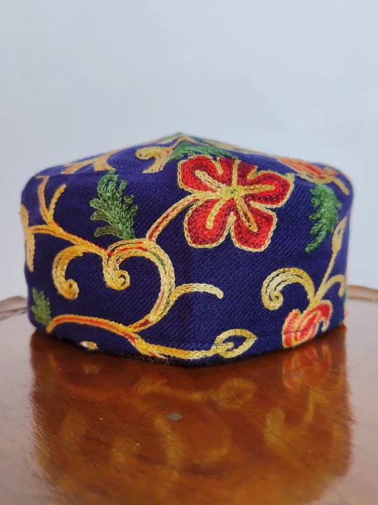 Aari Embroidery Dark Blue Wool Cap Ehsan
