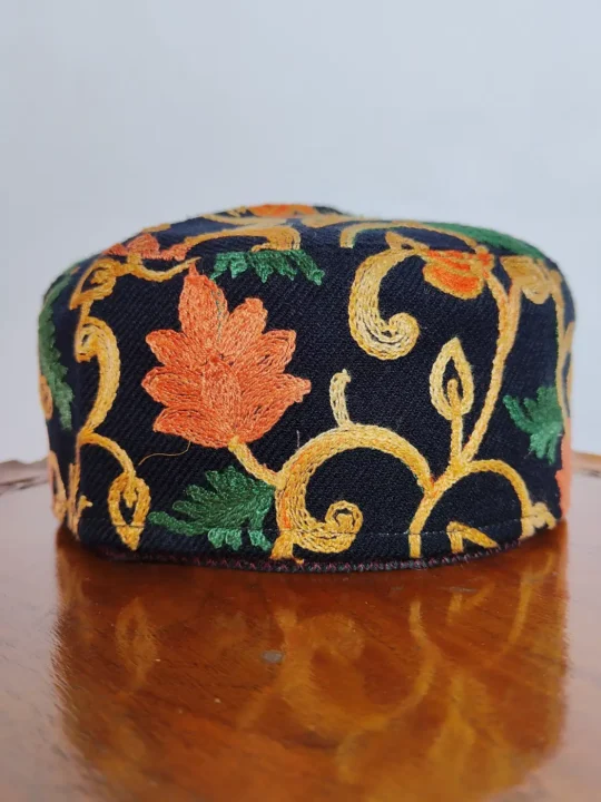 Black Aari Embroidery Nawaz Wool Cap