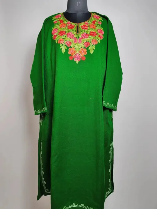 Naila Forest Green Pheran in Cashmilon Wool with Aari Embroidery