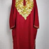 Alamzeb Maroon Pheran Embroidered with Aari in Cashmilon Wool