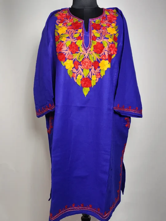 Royal Blue Alamzeb Pheran in Cashmilon Wool with Aari Embroidery