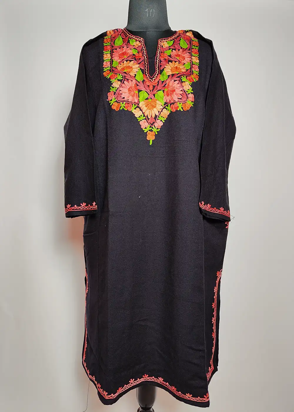 Black Pheran Zoongaash with Aari Embroidery in Cashmilon Wool