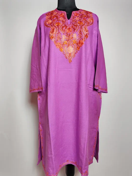Gulnar Purple Pheran in Cashmilon Wool with Aari Embroidery
