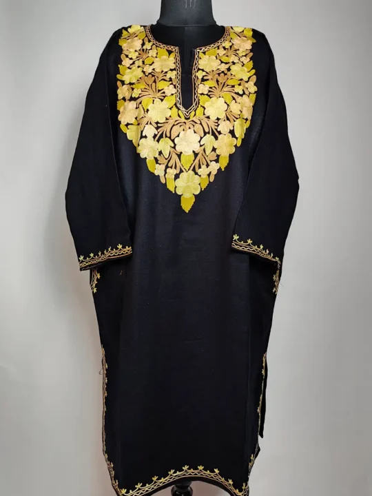 Black Pheran with Aari Embroidery Alamzeb in Cashmilon Wool