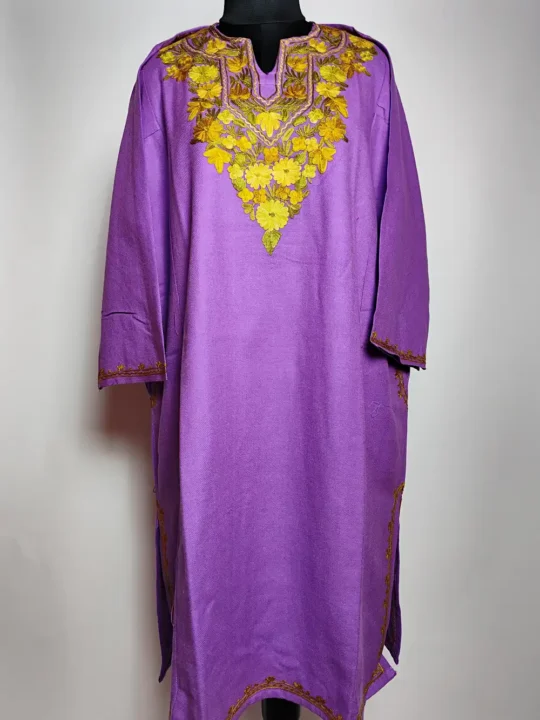 Reyhana Purple Pheran with Aari Embroidery in Cashmilon Wool